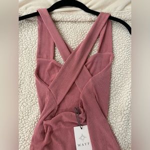WAYF pink cross back bodysuit